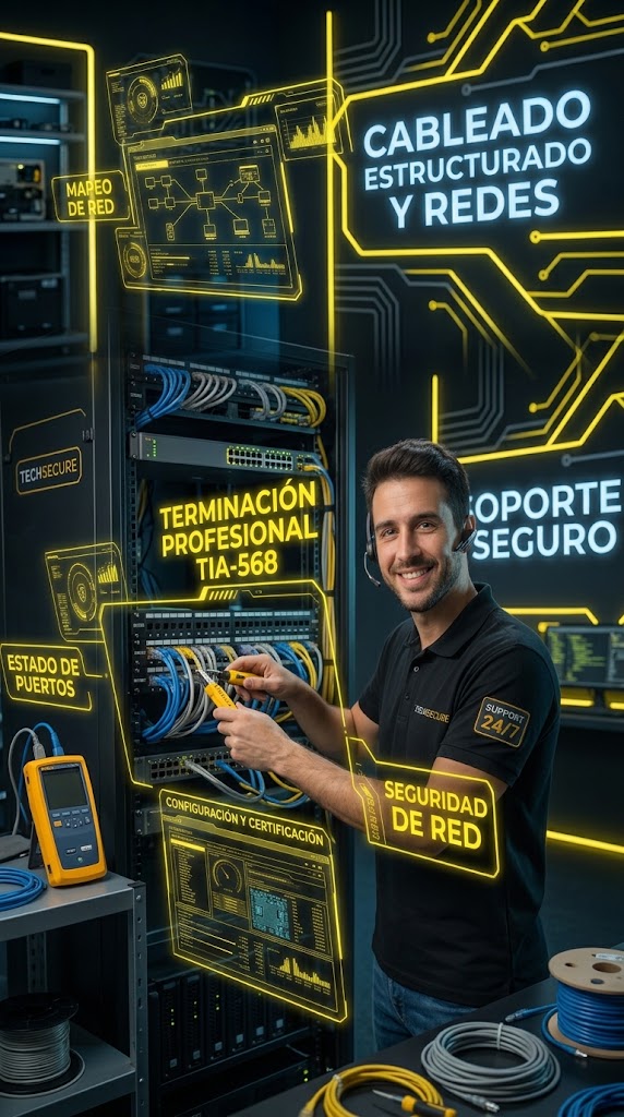 Instalación de rack, switch, patch panel y cableado estructurado en Caracas